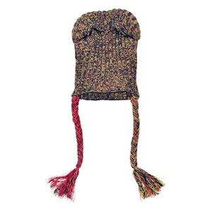 NWT YanYan Knits "Leon" Multicolor Blue Green Pink Knit Tassel Beanie Hat